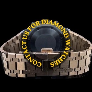 Reloj de Cuarzo de Alta Calidad con Cronógrafo, Esfera Negra, Adornado con Diamantes Moissanite, Correa de Acero Inoxidable, Precio Accesible para Hombre - Product Image 3