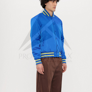 Blouson Bomber Homme Bleu Marine Décontracté à Fermeture Éclair Couleur Unie Col Rabattu en Polyester Coton Tricoté pour l'Automne - Product Image 4