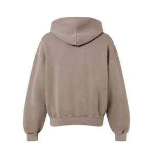 Sweat à capuche gris foncé style délavé à l'acide, coupe ample unisexe, en coton épais, avec fermeture éclair métallique, pour streetwear hivernal, vente en gros - Product Image 6
