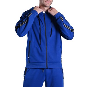 BLIZ SPORTS WEAR Ensemble survêtement homme bleu à capuche et fermeture éclair, pantalon de jogging décontracté automne, écologique, respirant, polyester/coton 2-en-1 - Product Image 2