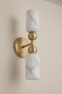 Double Alabaster <b>Wall</b> <b>Sconce</b> Contemporary Marble Geometric Indoor <b>Lighting</b> Fixture for Living Room Home Decor - Product Image 6