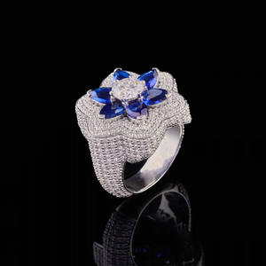 Anillo de Plata de Ley 925 con Incrustaciones de Moissanita y Diamantes Simulados, Diseño Floral, Estilo Hip Hop, Hecho a Mano, Regalo de Aniversario - Product Image 2