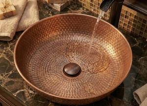 Lavabo de Baño de Latón Martillado, Redondo, para Encimera, Duradero, Hecho a Mano, Decoración Moderna y de Lujo para el Hogar - Product Image 2