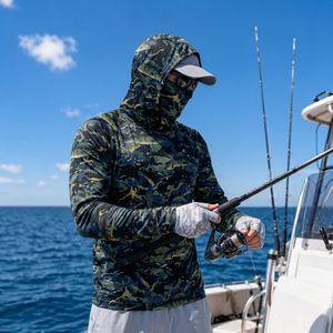 Sudadera de pesca ligera al por mayor con máscara integrada de poliéster y elastano para marcas de ropa - Product Image 4