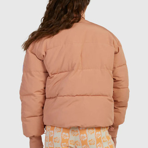 Chaqueta Acolchada de Mujer Color Durazno, Manga Larga, Cuello Alto, Abrigo de Invierno, Relleno Grueso de Poliéster, Cierre de Cremallera, Color Sólido - Product Image 5