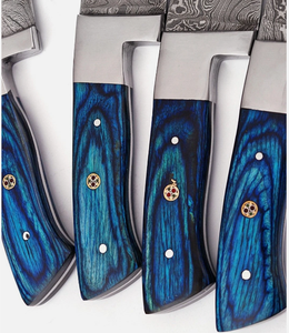 Juego de cuchillos para carne SM Knives de acero de Damasco, 4 piezas, mango azul, hoja con punta caída y borde biselado, cuchillos profesionales para comedor, 9 pulgadas, 3 años de garantía - Product Image 6