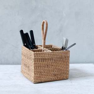 Dernier modèle Couverts en rotin Couverts Ustensiles Caddy Osier Compartiment Plateau Maison Cuisine Rangement Organisateur - Product Image 4