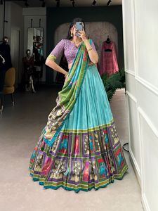 <b>Women</b>’s Ola Silk Traditional <b>Skirt</b> Set with Matching Unstitched Blouse - Product Image 4