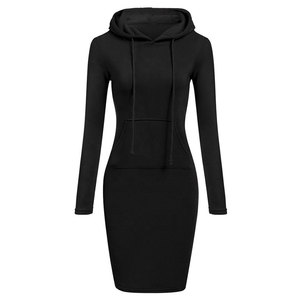 Custom Women Hoodie <b>Dresses</b> With Drawstrings Wholesale Women Long Sleeve Over size Pullover Hoodies <b>Dress</b> With LOW MOQ - Product Image 1