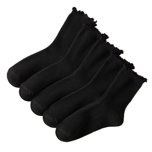 Chaussettes courtes pour femmes, noires, en coton tricoté, respirantes, à volants, pour usage quotidien, épaisseur standard, printemps - Product Image 6