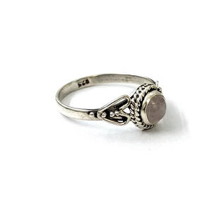 Elegant Solid 925 Silver <b>Dainty</b> <b>Ring</b> Bezel Set Round Rose Quartz Cabochon Band Jewelry For Women Every Occasion Wear - Product Image 2