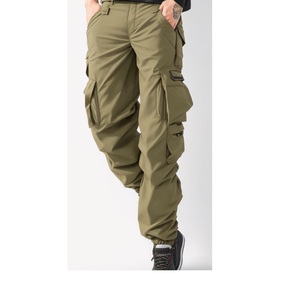 Men's Olive Cargo Jogger Pants OEM ODM Quick Dry Polyester Multi Pockets Zipper Fly Tapered Fit XXS-XL Autumn Casual Wholesale - Product Image 3