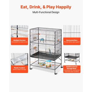 Gabbia per Uccelli in Ferro Battuto con Tetto Piatto 36,6 X 22,8 X 59,5 Pollici, Vassoio Estraibile e Mangiatoie in Plastica per Accessori per Uccelli - Product Image 4