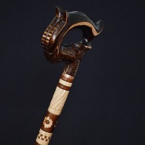 Bastón de Madera Azul Rústico con Mango Tallado, Ecológico, Diseño Floral, Soporte Decorativo, Regalo para Personas Mayores, Jubilación, Labrador - Product Image 2
