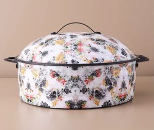 Luxury Floral Enamel Round Roaster Casserole <b>Pan</b> <b>with</b> <b>Lid</b> Vintage Style Porcelain Serving Dish for Home & Restaurant - Product Image 2
