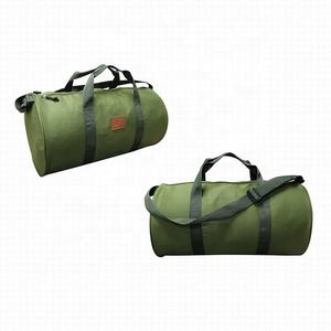 Premium Navy Blue Canvas Barrel Bag Large Capacity Minimalist Gym Duffle with Retro Leather Patch and Reinforced Webbing Handles - Product Image 3