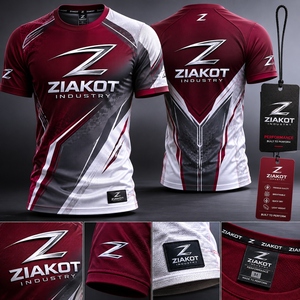 ZIAKOT industry New design Men's Custom <b>Maroon</b> Gray-White Performance T-Shirt - Product Image 5