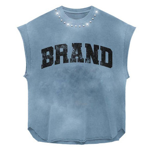 Custom Trending Premium Quality Material 100% Cotton Fabric Tank Top Casual Sport Wear Silk Screen Printed Rhinestone For Unisex - Product Image 2