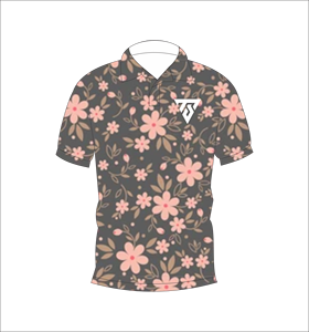 Mens Dark Grey Pink Floral Print Polo Shirt Custom Sublimation Short Sleeve Summer Casual Breathable Lightweight Golf Shirt - Product Image 4