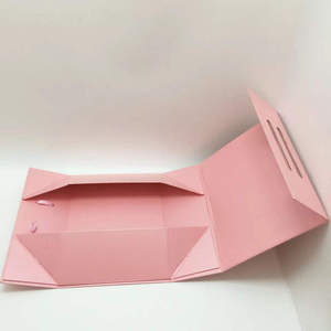 Elegant Pink Folding Gift <b>Box</b> with Ribbon Handle Luxury <b>Foldable</b> Pink Packaging <b>Box</b> with Ribbon Handle - Product Image 3