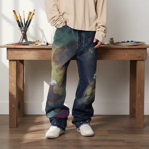 Jeans en denim personnalisés de haute qualité, lavage vintage, imprimé 3D, coupe large déchirée, streetwear hip-hop, OEM ODM, en coton pour hommes - Product Image 6