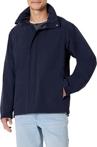 Women's <b>Navy</b> Windbreaker Jacket Full Sleeve Zipper Closure Windproof Casual Solid Color Regular Length Outerwear - Product Image 4