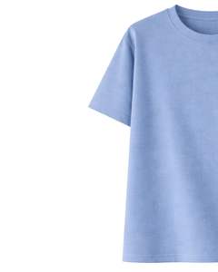 Camiseta de Mujer Azul Polvo Personalizada con Bordado de Patchwork, Cuello Redondo de Algodón Suave, Manga Corta Informal, Top Ligero de Verano - Product Image 3