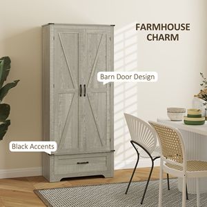 Mobile dispensa rustico grigio chiaro effetto invecchiato da 72 pollici con ripiani regolabili e 2 ante, mobile contenitore da cucina - Product Image 6