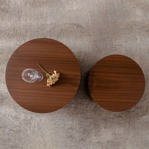 Modern <b>Nesting</b> <b>Coffee</b> <b>Table</b> <b>Set</b> of 2 Wooden Circle Accent End Side <b>Tables</b> for Small Space Living Room Bedroom - Product Image 5