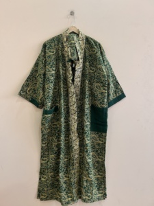 ชุดกิโมโนผ้าไหมทำมือสำหรับผู้หญิง สไตล์วินเทจ ผ้าเครปไหม เสื้อคลุมกิโมโนยาว - Product Image 6