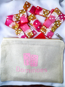 Dominos double six rose et or |   Dominos en résine |   Jeu de 12 dominos |   Jeu de 9 dominos colorés - Product Image 2
