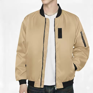 Blouson bomber noir confortable pour homme, couleur unie, fermeture éclair, col montant, coupe-vent décontracté en polyester, idéal pour l'automne - Product Image 3