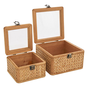 Handmade Rattan Jewelry Box Square Shape With Lid Bohemian Style Woven Design Storage Box For Jewelry - Product Image 5