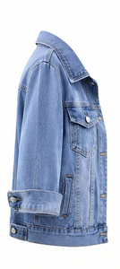 เสื้อแจ็คเก็ตยีนส์ผู้หญิง แขนสามส่วน ปกพับได้ สีพื้น ปิดด้วยกระดุม - Product Image 5