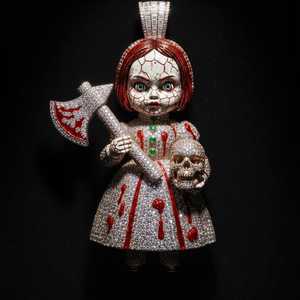 Moissanite Bloody Gothic Doll Cartoon Character Pendant Hip Hop Party Gift 925 <b>Silver</b> For Fine Jewelry Pendants & <b>Charms</b> - Product Image 1