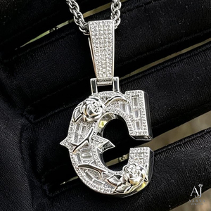 Pendentif lettre C en argent avec moissanite, collier chaîne avec breloque rose, initiale personnalisée, bijoux plaqués or, cadeau hip-hop - Product Image 1