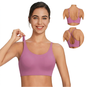Xpert Sports Plus Size High Support Ribbed Sports Bra Women <b>Racer</b> <b>Back</b> Seamless Yoga Fitness Crop <b>Tops</b> Shockproof Wireless Front - Product Image 3