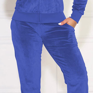 Best Quality <b>Women's</b> Pink Velvet <b>Tracksuit</b> Full Sleeve Hooded Casual Solid Color Side Pockets Drawstring Closure Autumn Wear - Product Image 5