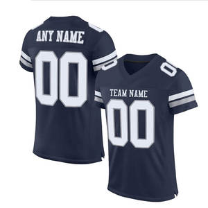 Maillot de football personnalisé bleu marine avec rayures blanches et tissu en mesh, avec nom et numéro de joueur d'équipe personnalisés - Product Image 3