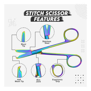 Ensemble de 3 hémostases et ciseaux en acier inoxydable, revêtement titane multicolore, ciseaux à points de suture, qualité supérieure, bandage Lister arc-en-ciel - Product Image 3