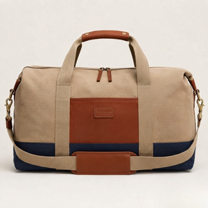 Jute Casual Luxury Travel <b>Duffle</b> <b>Bag</b> Zipper Closure Eco-Friendly <b>Leather</b> Trim Large Capacity for <b>Men</b> Women Shoulder Carry - Product Image 1
