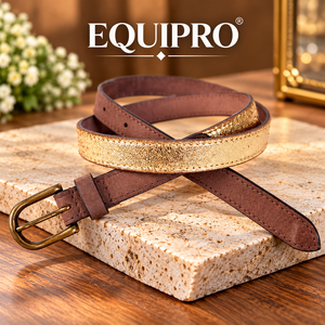 Ceinture décontractée réversible en cuir véritable Equipro, motif animalier craquelé or métallisé, fine et étroite, avec boucle ardillon en cuivre durable - Product Image 2