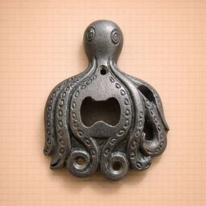 Abridor de Botellas de Pared de Hierro Fundido con Diseño de Pulpo, Estilo Náutico, Resistente, Fácil de Usar, Decoración para Bar - Product Image 1