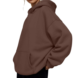 Sudadera con Capucha Extra Grande para Mujer, Color Marrón, 100% Algodón, Sudadera con Capucha Sólida, Transpirable, para Otoño - Product Image 2