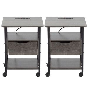 Set of 2 Rolling End Tables with Charging Station 2 USB Ports 2 Outlets and <b>Power</b> <b>Switch</b> Nightstand for Living Room Furniture - Product Image 2