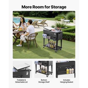 80 Quart Rolling Ice Chest Portable Patio Party Bar Drink Cooler Cart with Bottom <b>Shelf</b> Holds 50 Bottles/110 Cans for <b>Camping</b> - Product Image 3