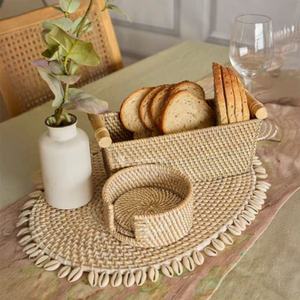 Juego de Manteles Individuales de Ratán Natural Estilo Bohemio Viettimecraft, Anillo para Servilletas y Posavasos Hechos en Vietnam, Empaquetados en Cartón, Venta al Por Mayor - Product Image 1
