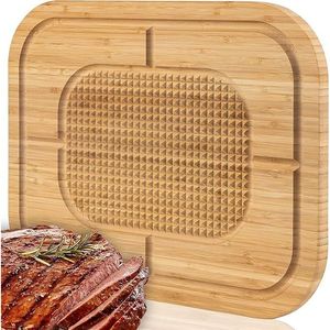 Tagliere Reversibile in Legno di Bambù Masirs per Affettare e Conservare Carne, con Scanalature Profonde e Bordi Rialzati, Blocco da Taglio a Doppia Faccia - Product Image 1