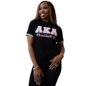 T-shirt AKA Black Phinished It pour femme avec logo en chenille, coton premium, décontracté, élégant, à porter au quotidien - Product Image 1