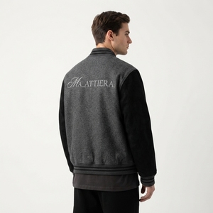 Veste en laine mélangée pour homme, noir et gris, logo brodé sur le devant, style décontracté, vêtement d'automne, coupe classique, col rabattu - Product Image 3